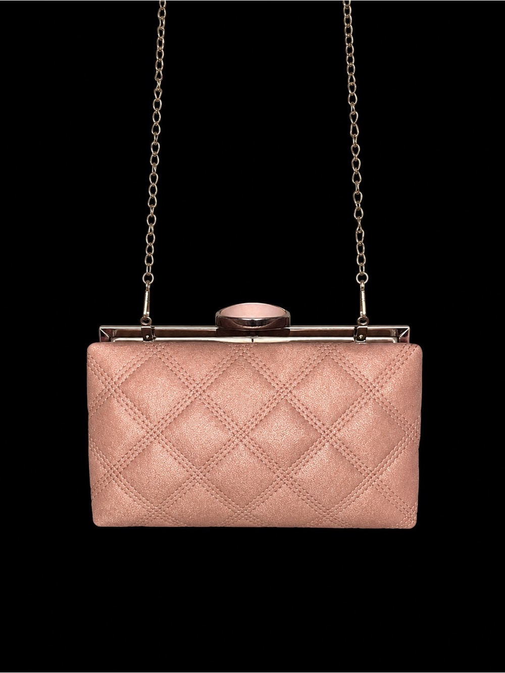 La Sera Quilted Champagne Chain-Handle Evening Clutch